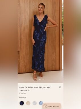 Usha Tie Strap Midi Dress in Navy Floral